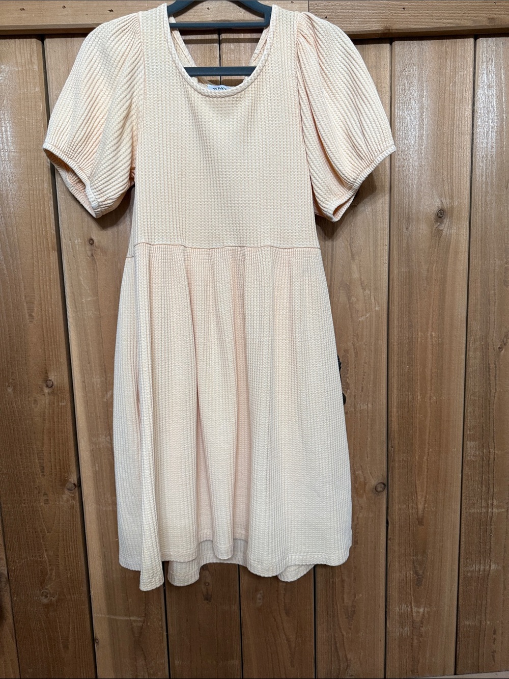 Known Supply Organic Cotton Thermal Puff Sleeve Dress with Pockets Sz S